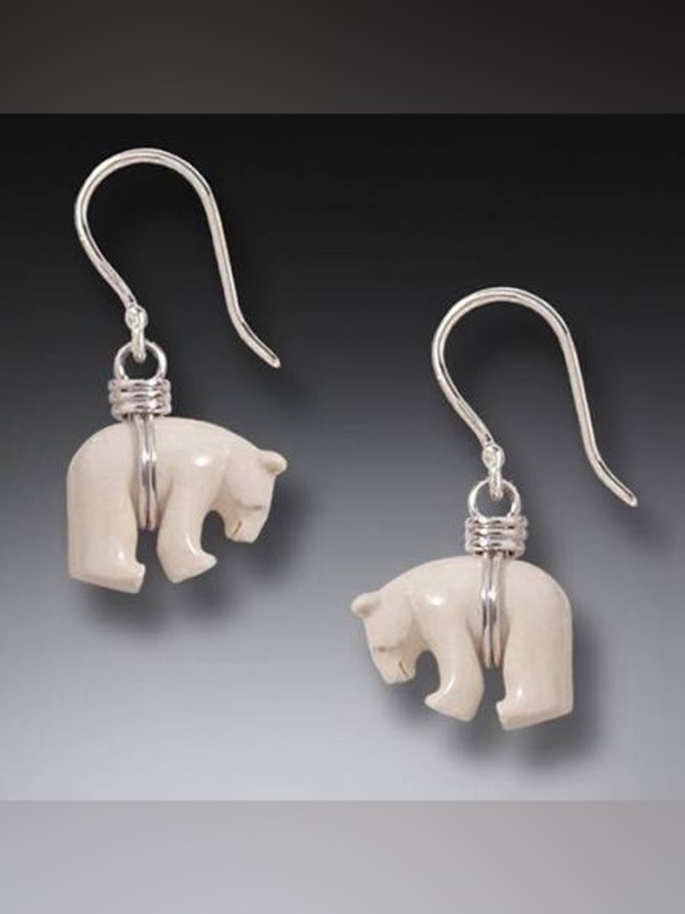 Ivory Bear Drop Earrings - White Bear Sterling Hook Earrings